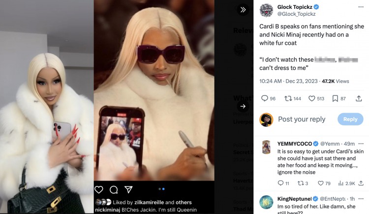 在粉絲們比較CARDIB和NICKIMINAJ的冬季服裝后CARDIB開始咒罵