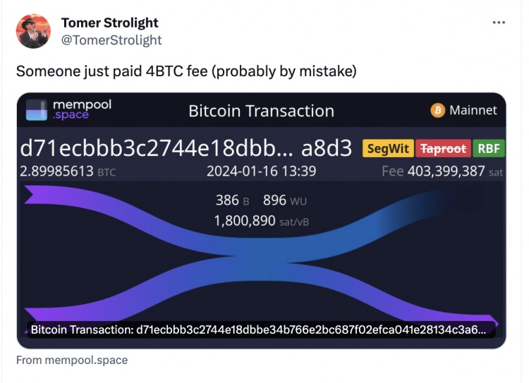 有人只轉(zhuǎn)賬29BTC就損失了174000美元的交易費(fèi)用