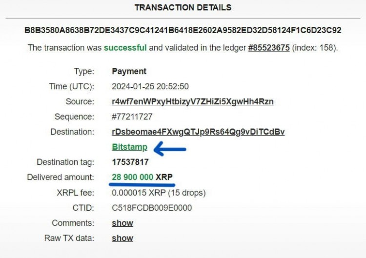 重大交易：30,400,000 XRP移至Bitso和28,900,000 XRP移至Bitstam