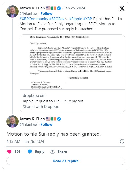 截至2024年1月26日的RIPPLE訴SEC案件更新
