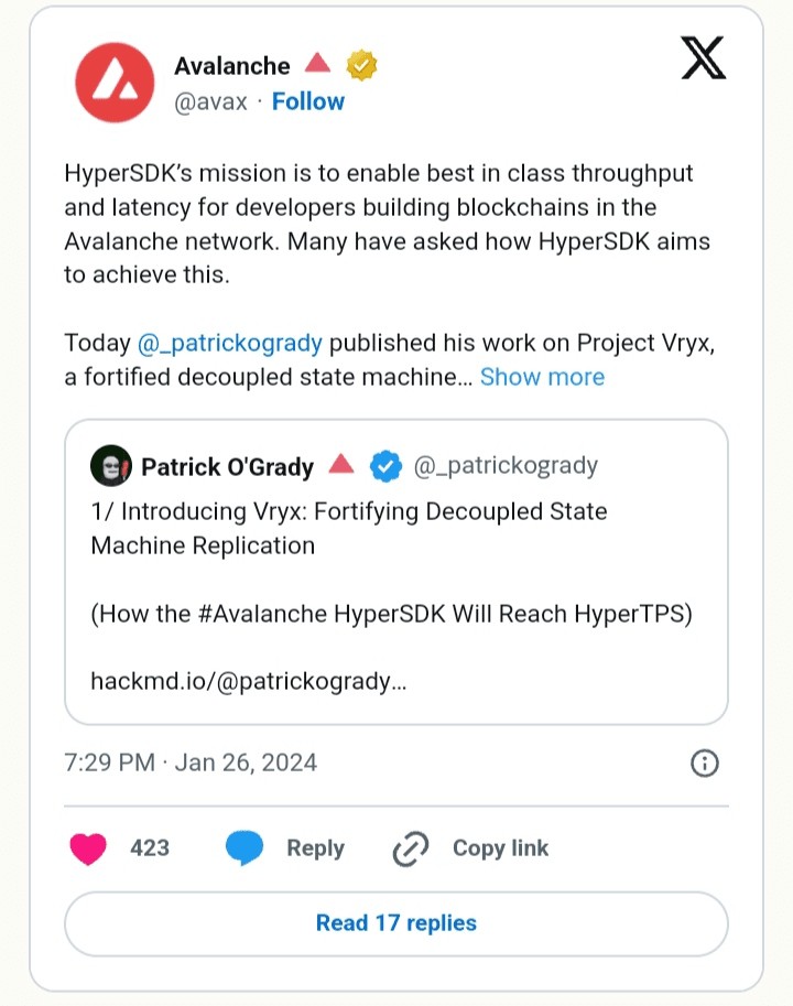 AVALANCHE宣布開發(fā)VRYX擴展解決方案