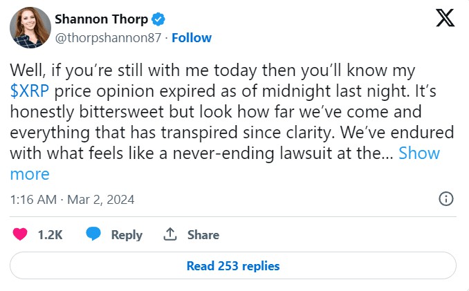 XRP升至100美元還是500美元華爾街資深人士反思她的樂(lè)觀預(yù)測(cè)
