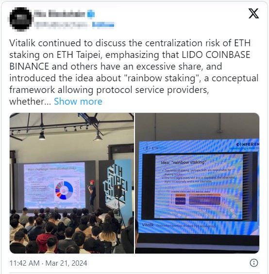 Vitalik Buterin supports rainbow staking to solv