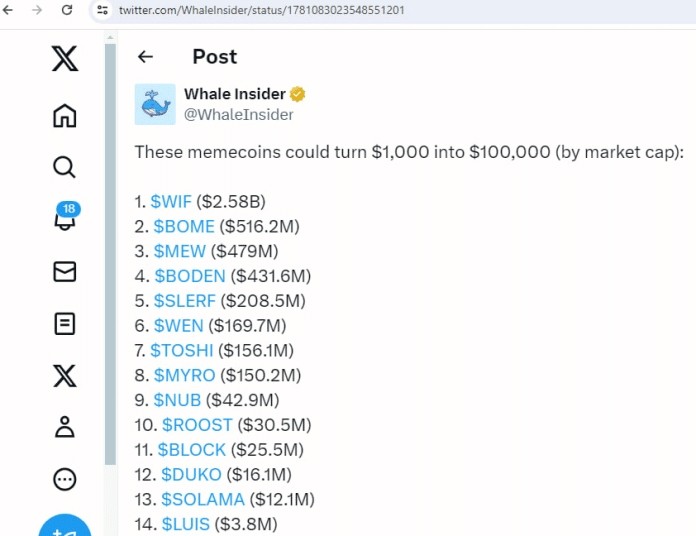 這裡有14種可以將1000美元變成100000美元的MEME硬幣