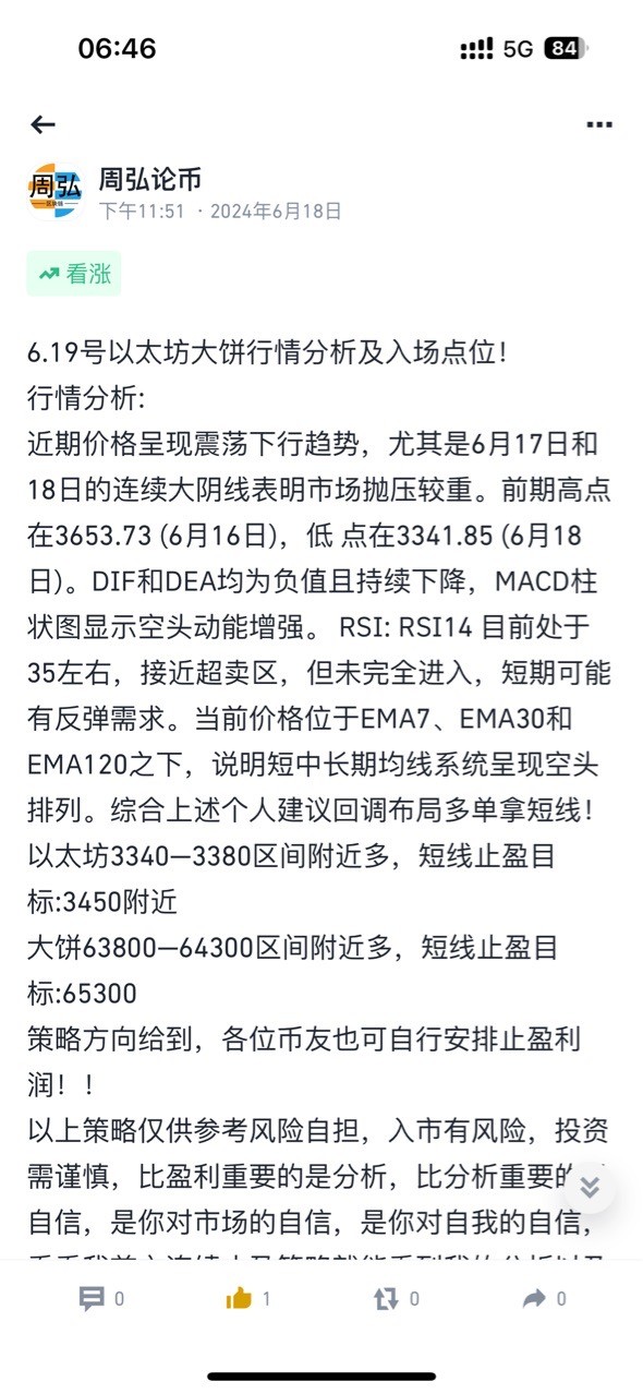 [周弘]6.20號以太坊行情分析及操作建議！！