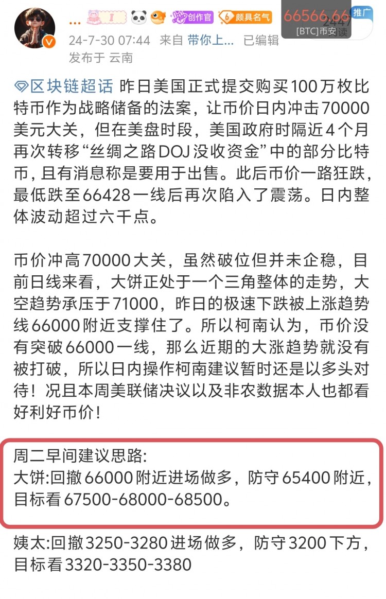[交易員柯南]多單收油，午后看漲不變，后續(xù)操作思路分享